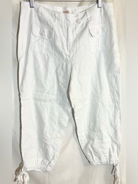 Zoe D Linen Crop Cargo Pants Sz 8 Pockets Breathable Coastal Beach Culottes